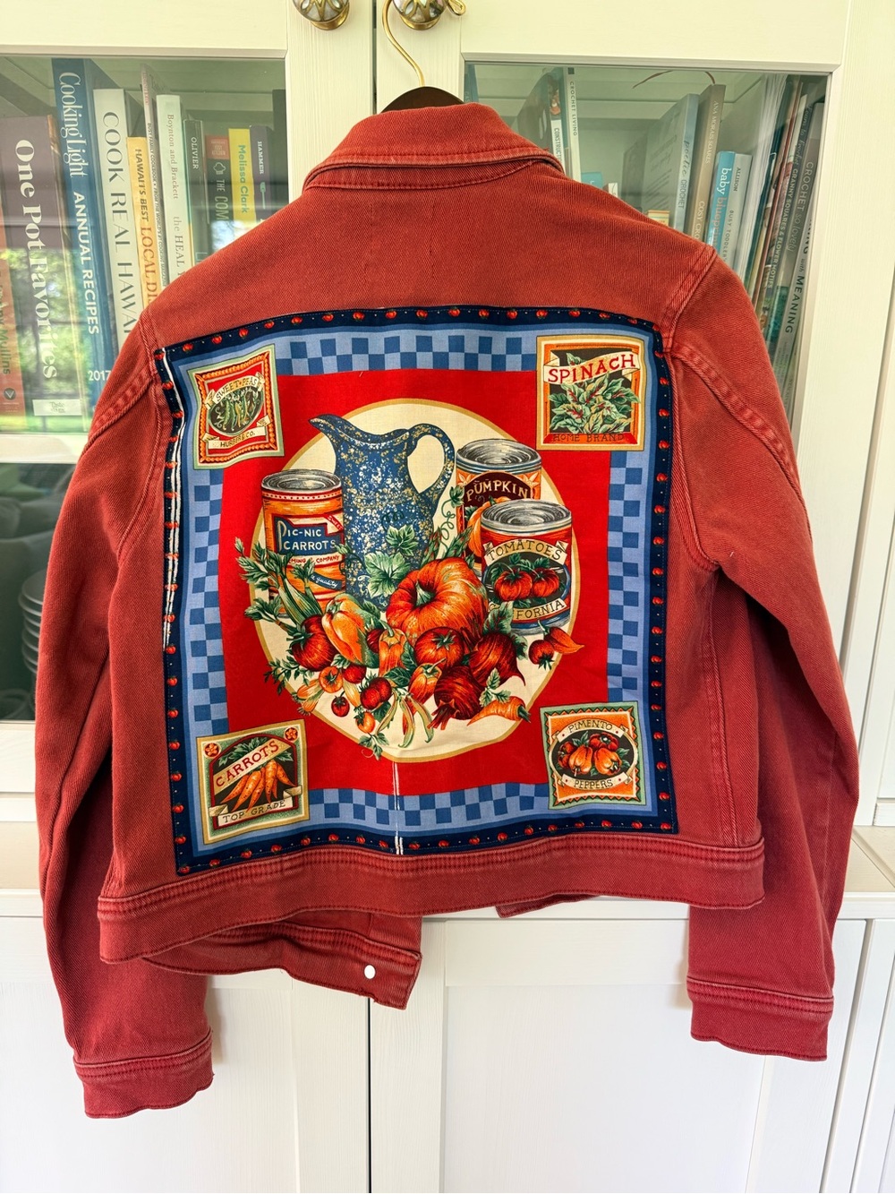 BDG Upcycled Red Vintage-Style Patchback Denim Jacket with Harvest Graphic